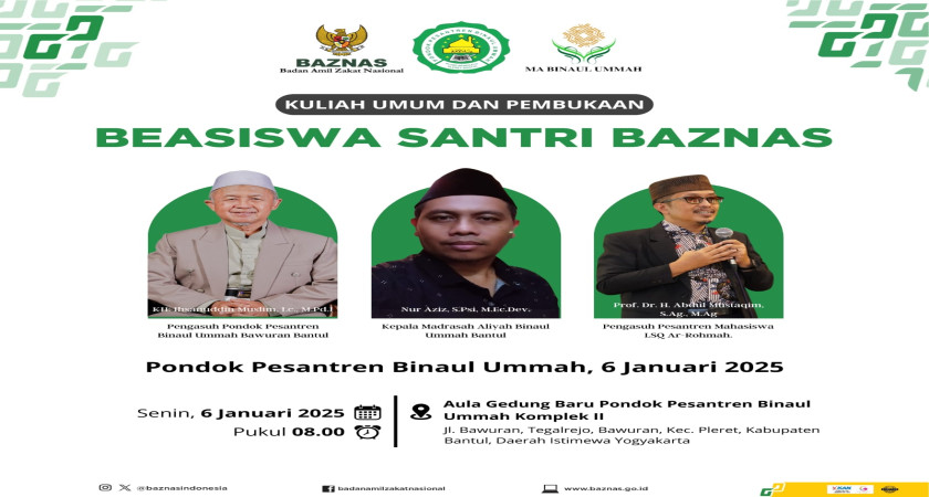 Kuliah Umum Pembukaan Beasiswa Santri BAZNAS 2024: Dorong Santri Milenial Berprestasi dan Berkontribusi